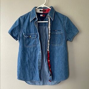 Tommy Hilfiger Vintage 2000s Blue Casual Button Down Short Sleeve Shirt Size 8